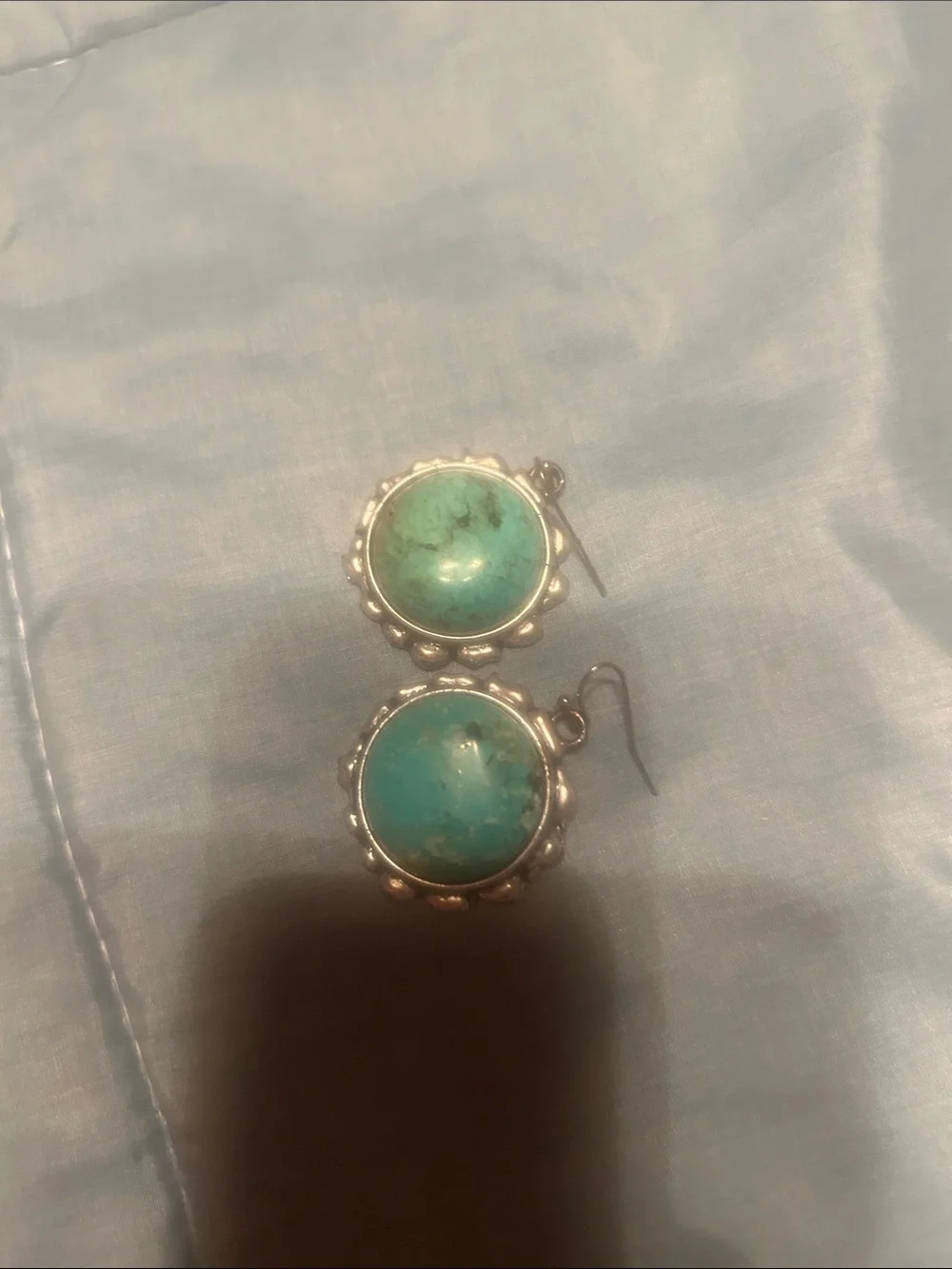 Turquoise Stone Silver-Trim Drop Earrings